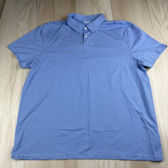Rhone Mens Blue Short Sleeve Plaid Print Perfomance Golf Polo Shirt Size XXL - Picture 1 of 13
